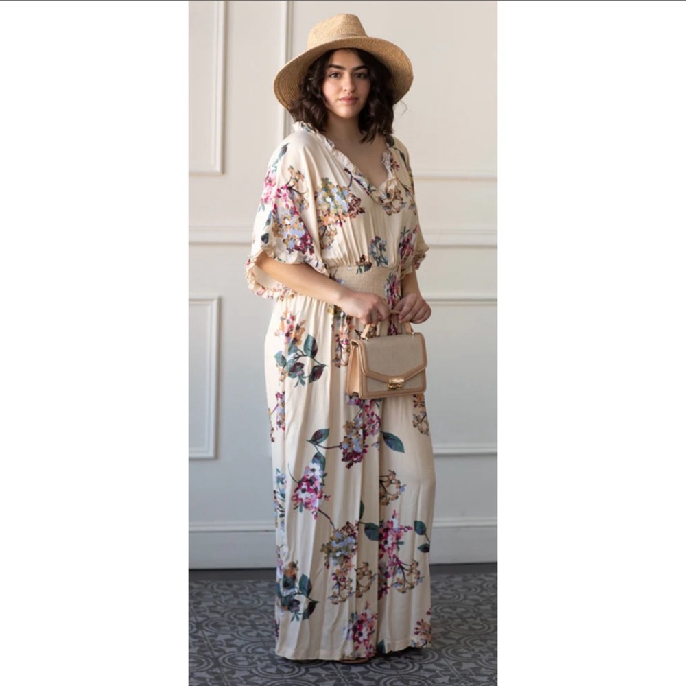 ODDY Floral Smocked Jumpsuit Plus Size 1x NWT